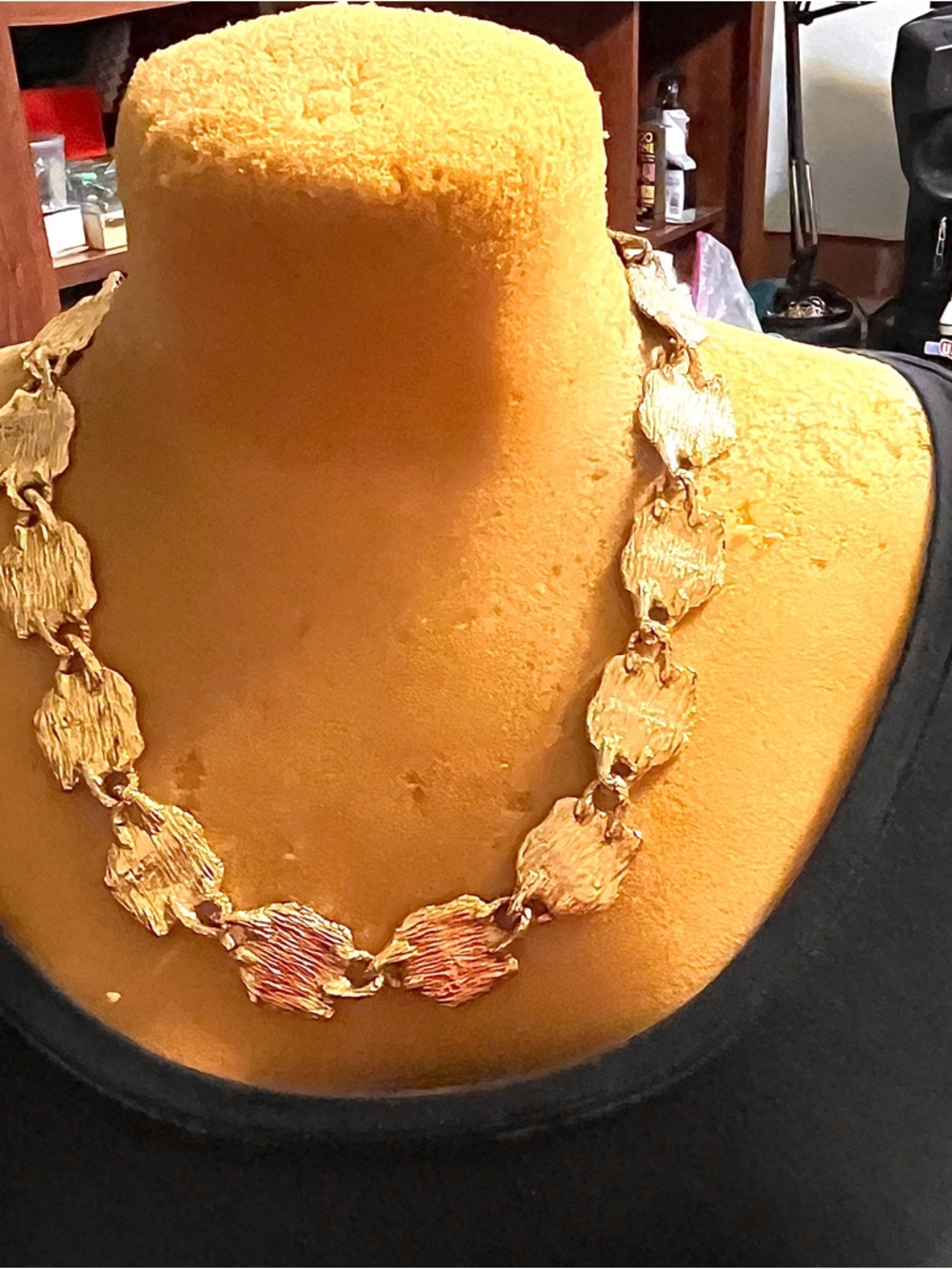 Gold Chain Necklace with Deep Brown Gemstone Links - Picture 2 of 4